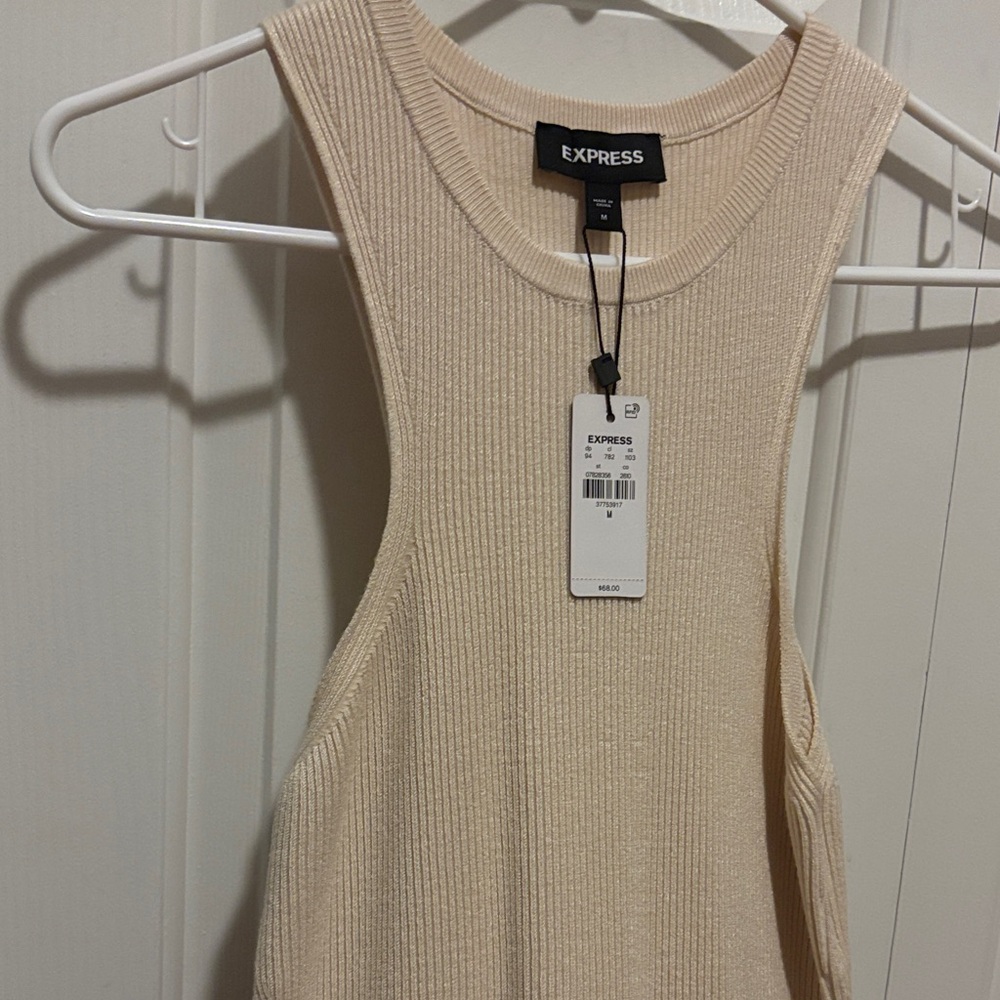 Express Cream Ribbed Midi Dress - Picture 6 of 8